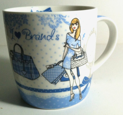 I Heart Brands Coffee Mug Cup Easy Life Design Woman with Shopping Bags