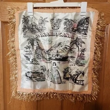 Vintage Souvenir Cover Pillowcase Panama Canal Fringed Satin 17 x 18" WWII Era