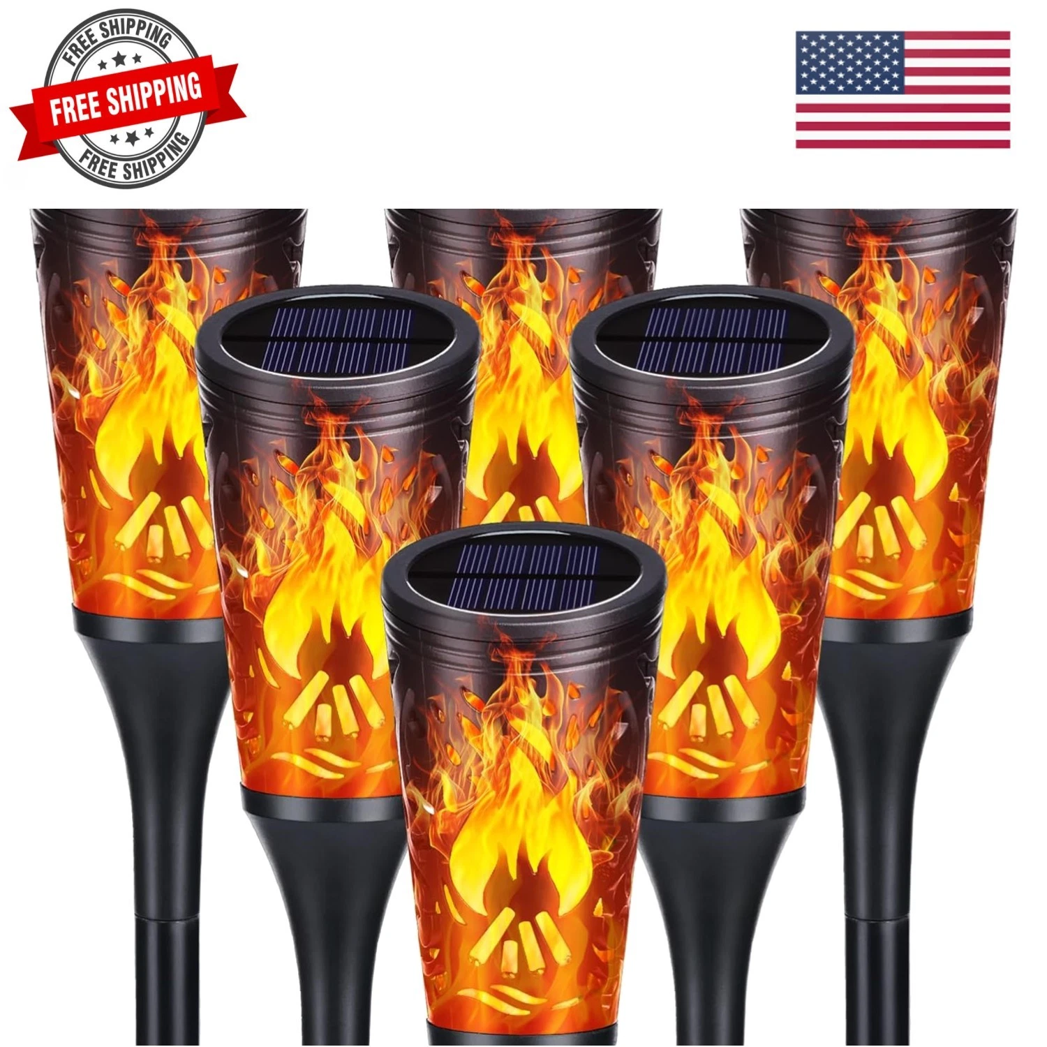Solar Lights Outdoor, 6 Pack Solar Torch Lights with Flickering Flame, Water...