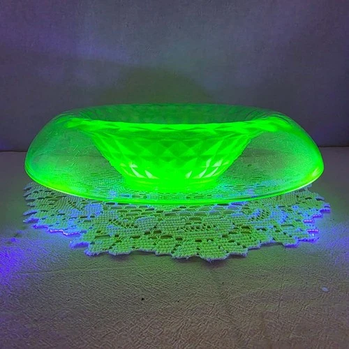 Vintage Uranium Glass Console Bowl – Glowing Green Centerpiece