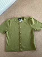 BNWT NEW LOOK Green fine knit short sleeve cardigan / button front top size 12