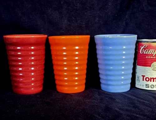 (LOT of 3) Bauer Pottery Ringware Large Size 4.5" Tumblers HTF Colors