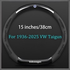 15" Steering Wheel Cover PU Leather+Carbon Fibre For 1960-2025 VW All Models