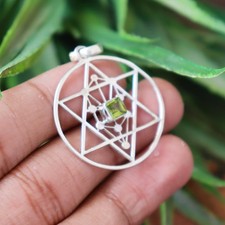 Natural Green Stone Pendant - Mandala Peridot Necklace - Vivid Green Gemstone,