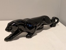 1950s Vintage Ceramic Stalking Black Panther Sculpture MCM. 17 1/2" long. EUC.