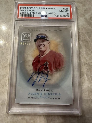 2021 Topps Clearly Authentic Mike Trout Auto /15 Anaheim Angels SSP PSA 8 NM-MT