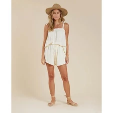 Rylee + Cru Women's Remy Cream Textured Gauze Tie Shoulder Tank Top Size M