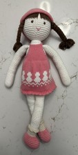 Handmade from Vietnam Crochet Doll Girl Pink Dress Braids Stuffed Toy Plush Gift