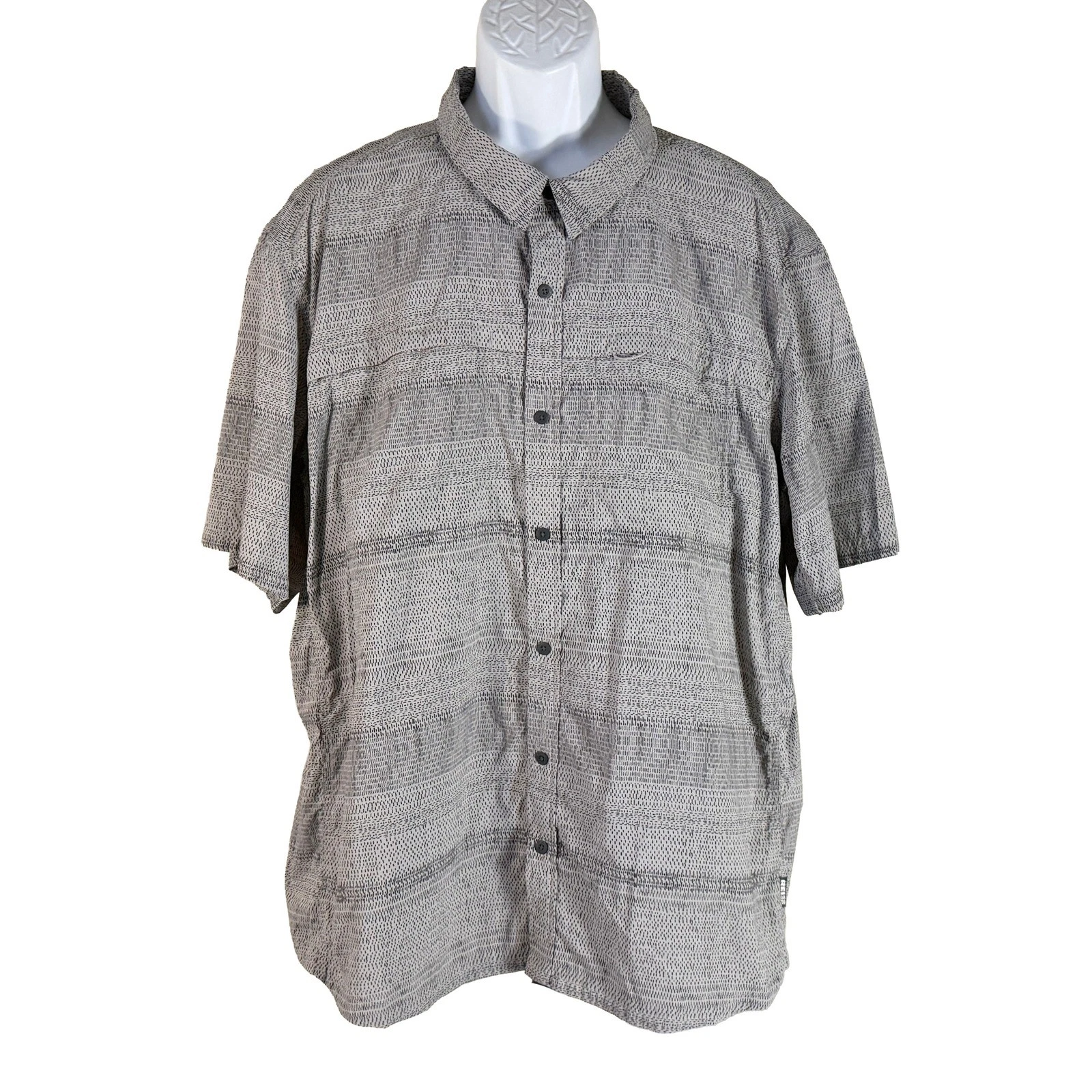REI Co-op Button Up Shirt Mens XXL Grey Textured Short Sleeve Hiking Outdoor