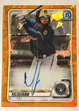 2020 Bowman Chrome Sapphire Mario Feliciano Orange Refractor Auto /25 Brewers