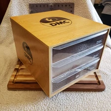 Vintage  DMC Store Display Thread Floss Wooden 3 Drawer Box Embroidery Storage