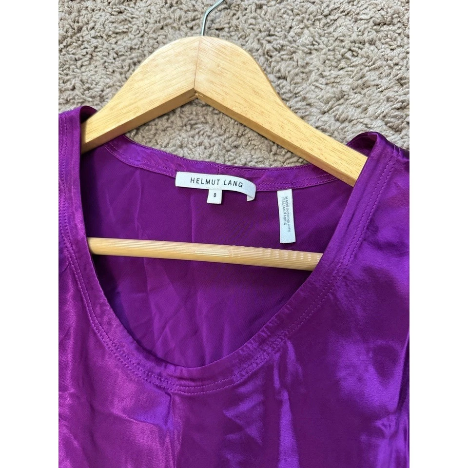 Helmut Lang Satin Silky Tank Top Fringe Cuff Sleeveless Purple Casual Top Size S - Image 3 of 4