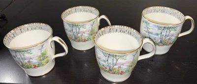 LOT of 4 Royal Albert Silver Birch Fine Bone China Coffee Mug Cup England. - Image 1 of 4
