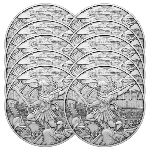 Lot of 10 - 1 Troy oz Spartacus Design .999 Fine Silver Round
