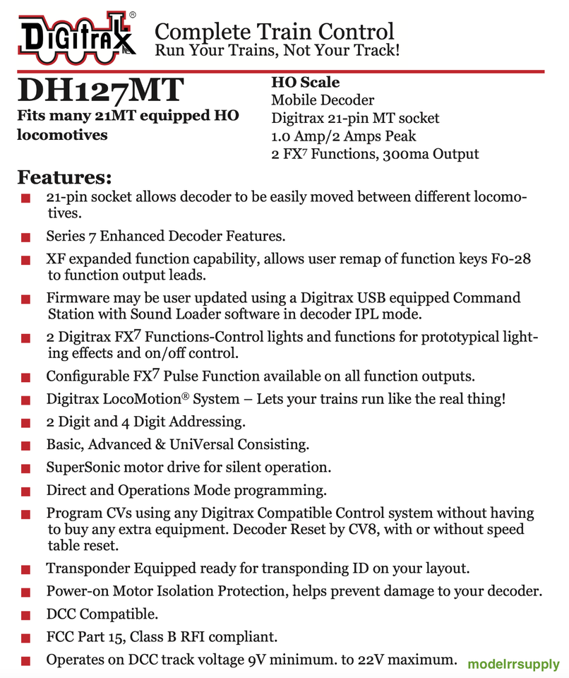Digitrax Decoder Cv Values New Digitrax DH127MT DCC Mobile Decoder 21-pin plug - 21MTC | $5 Offer ...