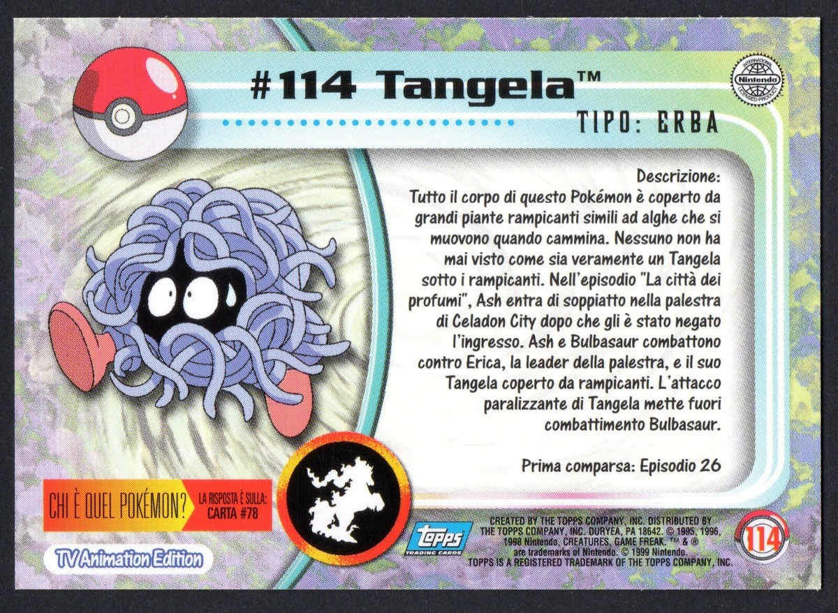 TANGELA CARD #114 POKEMON TRADING CARD COLLECTION TOPPS 1999-2000