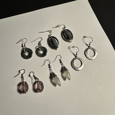 Women s Mixed Lot Of 5 Silver Tone Dangle Drop Pierced Earrings Some Beaded
