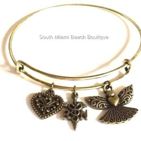 Nursing Caduceus Charm Bracelet Nurse Graduation Gift Angel Gold Plated Usa - Product main view