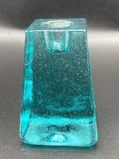 Aqua Fire And Light  Glass Pillar Candle Holder 3.5”