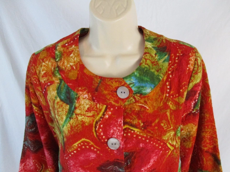 Chico's 女式 0(小号)橙色红色花卉 3/4 袖内衬夹克外套 CB34N — 第 2/4 张图片