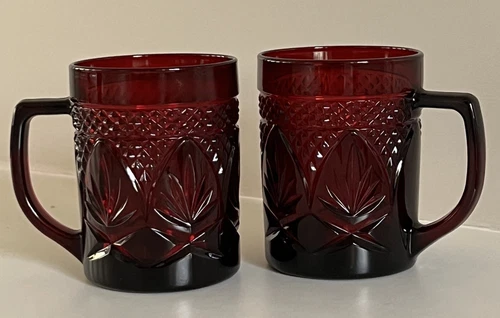 Ruby Red Luminarc Mugs by Cristal D'Arques Durand | Set of 2