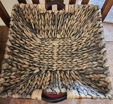 Square Dark Washed Water Hyacinth Wicker Basket W/ Wood Handle Storage Decor