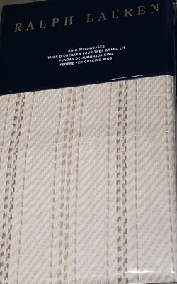 Ralph Lauren Annandale Meade Stripe KING set 2 Pillowcases Tonal Sand Beige $130