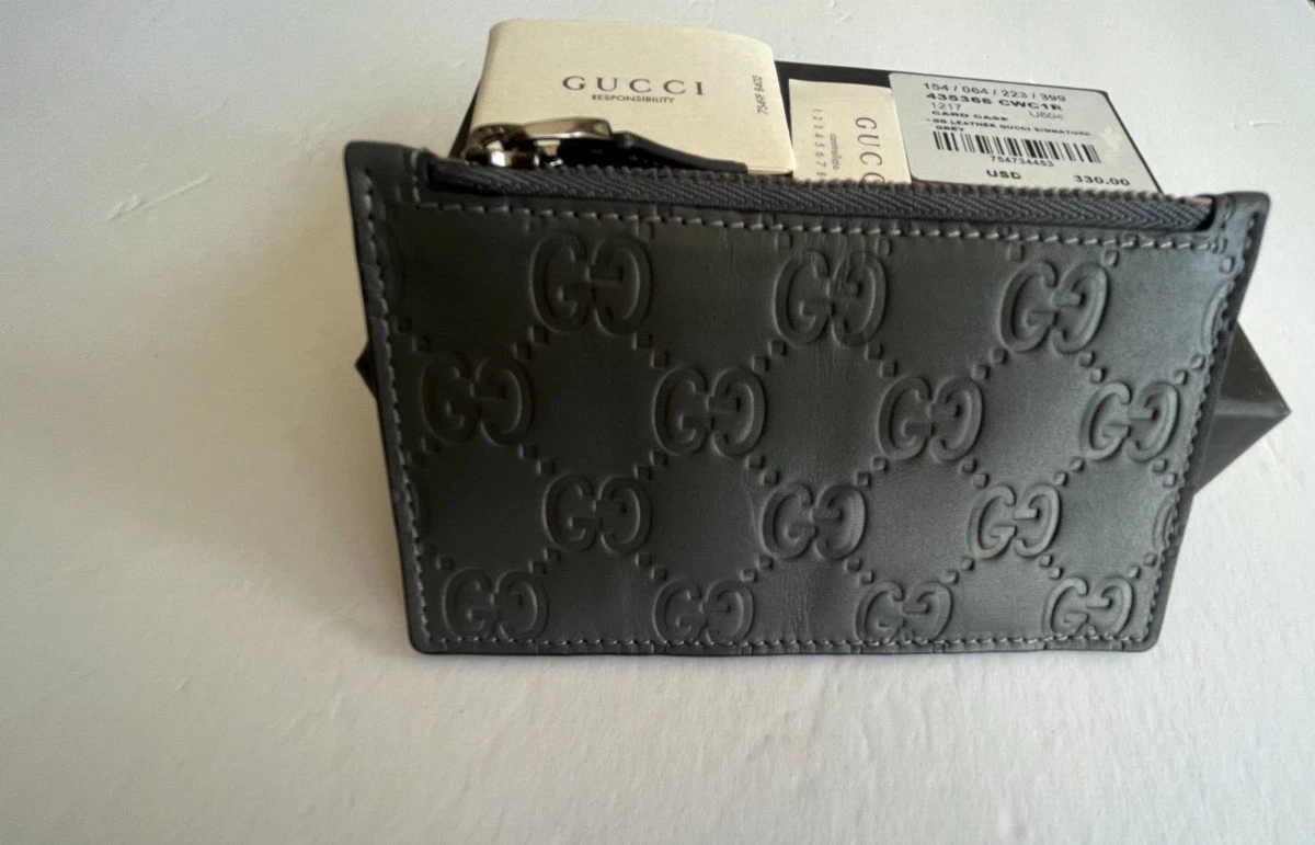Pre-owned Used Gucci Signature Gray Leather Card Case | eBay