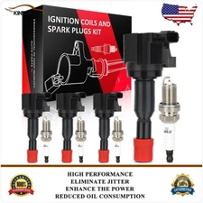 4 Ignition Coils & Spark Plugs Kit Fits 2007 2008 Honda FIT 1.5L l4 GN10249