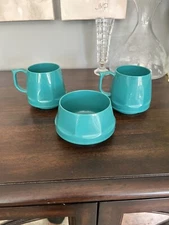 VINTAGE Dinex Insulated Cups/ Bowl Thermos Ware Mug Turquoise Green  Set Of 3