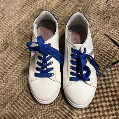 Jellypop Victory White Faux Leather Blue Lace Sneakers Sz