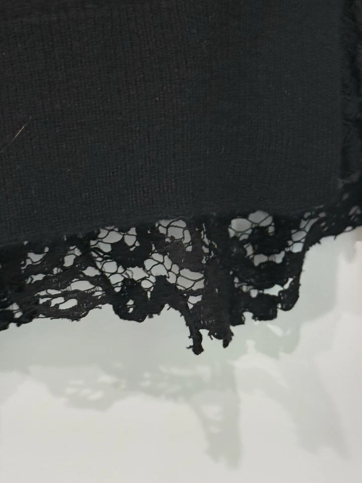 Suéter Tory Burch Dina 100% Lana Merino Negro Mangas de Encaje Cuello Redondo Talla Pequeña Foto 4 de 4