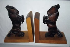 vintage German hand carved Wood BOOKENDS horses horse folk art