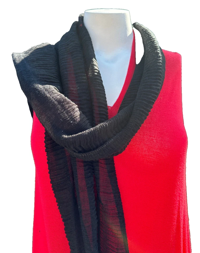 Coldwater Creek Rippling 褶皱透明围巾黑色 11x78 颈部裹身条纹下摆全新带标签 — 第 3/4 张图片