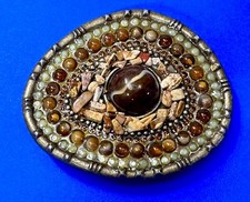 Faux Stone Covered Vintage Centered Brown Stone Hippy Boho Vibe Belt Buckle