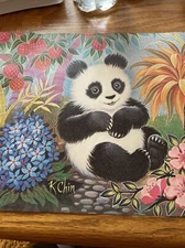 Vtg 1972  K Chin Animal Art Print Panda