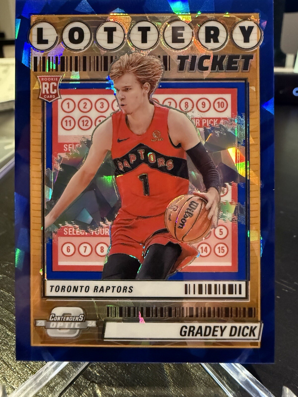 23-24 Contenders Optic Gradey Dick Blue Ice Lottery Ticket /75 Raptors