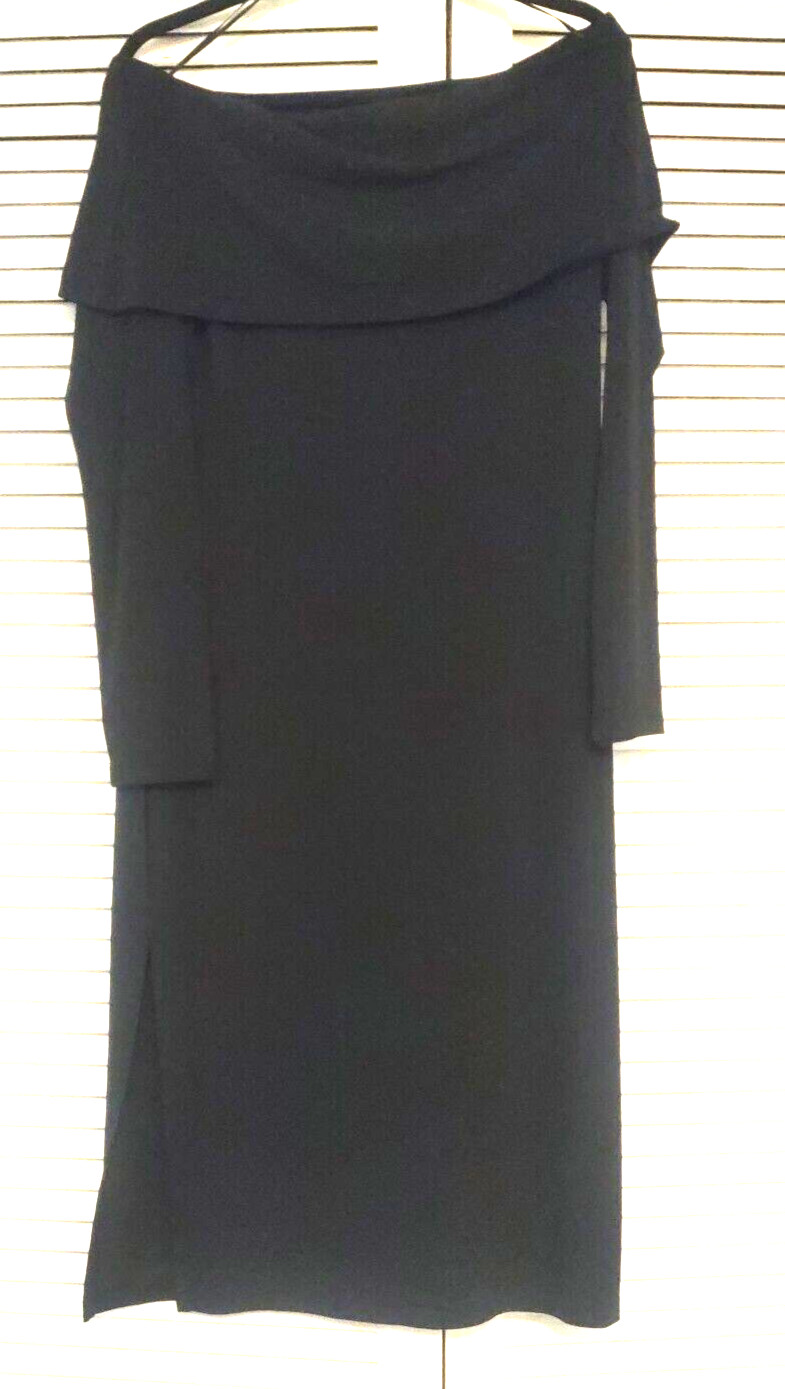New H&M Long Sleeve Off Shoulder Fold over Midi Knit DRESS sz.L Side slits thumbnail 6