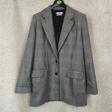 Mango Womens Boyfriend Blazer Size Medium Wool Blend Glen Check Button Closure