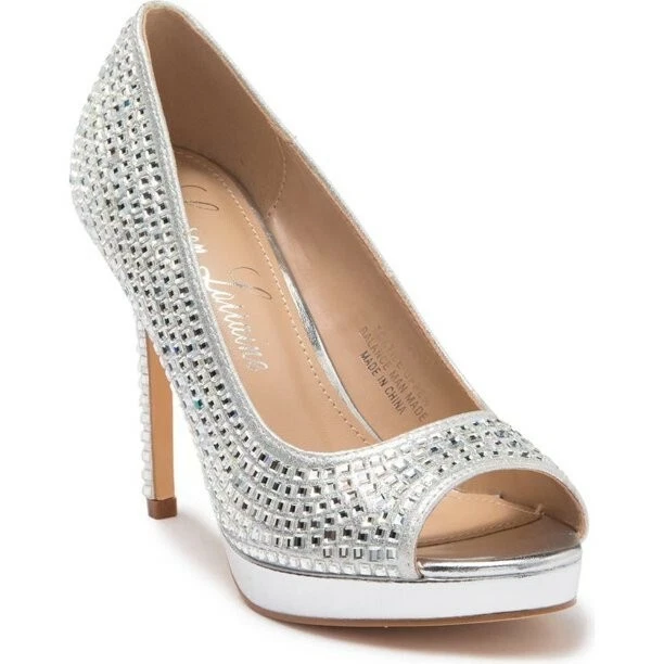 LAUREN LORRAINE SHOES Stilleto Heels Candie Crystal Pump SILVER Size 8.5 I9 2