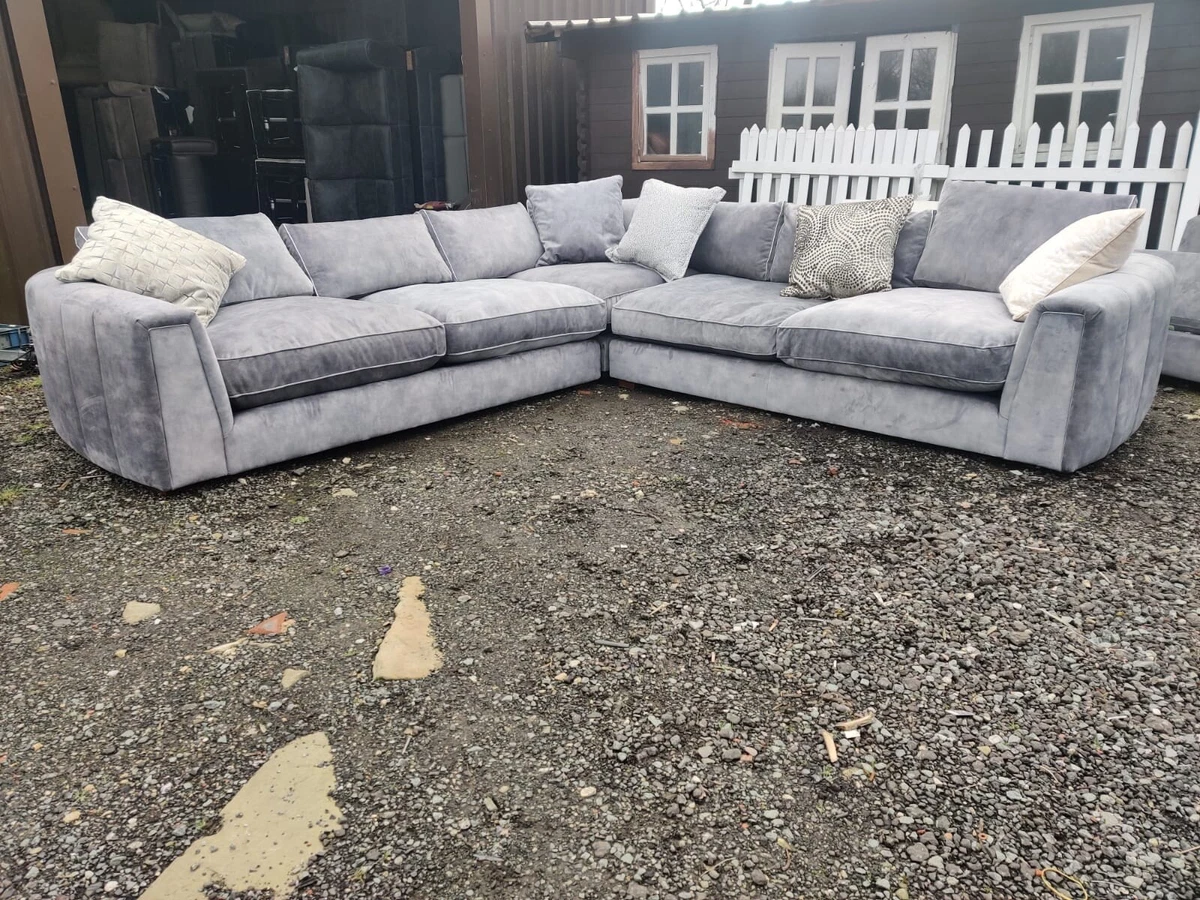 SOFOLOGY EMPEROR CORNER SOFA LIGHT GREY VELVET CHENILLE TYPE
