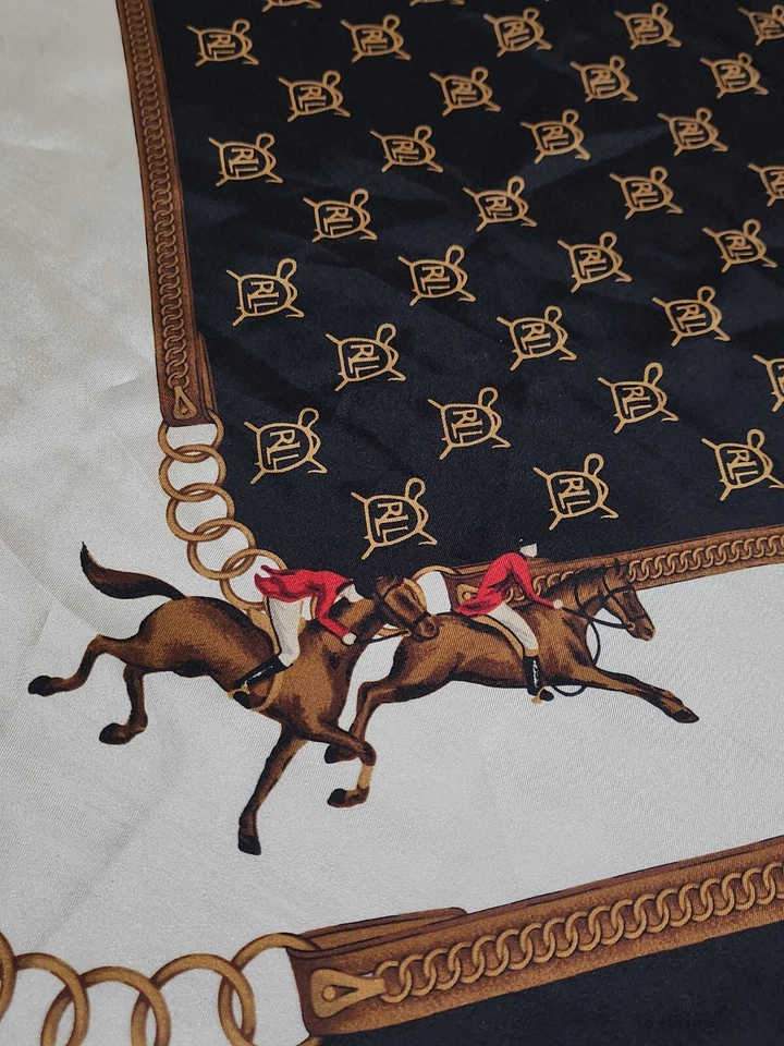 RARO DE COLECCIÓN Ralph Lauren Seda Ecuestre Equitación Salto RRL Bufanda Monograma Foto 4 de 4