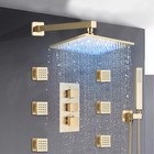 Thermostatic 12" LED Rain Shower Faucet Set Body Jets System Combo Brushed Gold