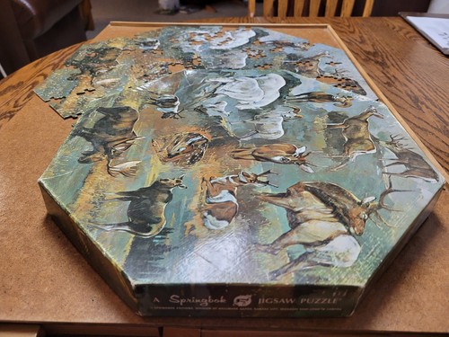 Vtg 1971 Springbok Octagon Puzzle - American Hoofed Game Animals - FOR PARTS!