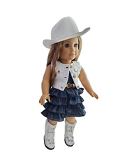 Doll Clothes 18" Dress Jean Vest White Belt White Boots Hat White Fit 18" Dolls