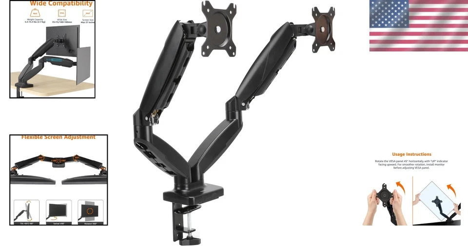 Adjustable Gas Spring Desk Mount - Dual Monitors - Image 2 of 4