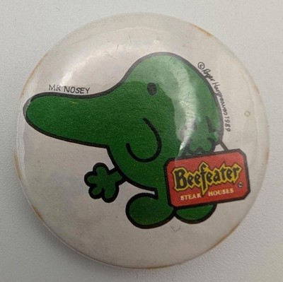 Vintage Mr. Nosey Beefeater Steak Houses Advertising Pinback Button Badge