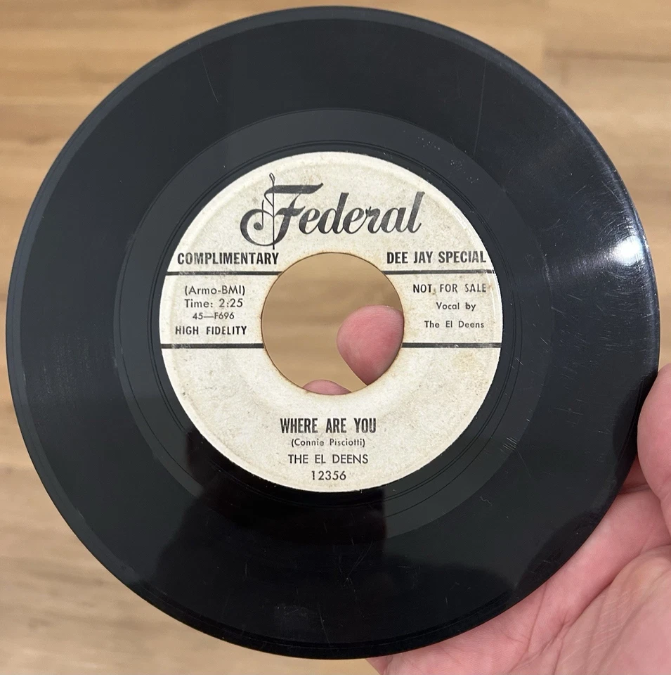 RARE Doo Wop R&B Promo 45 EL DEENS Where Are You FEDERAL Group Dancer G+* - Image 2 of 4