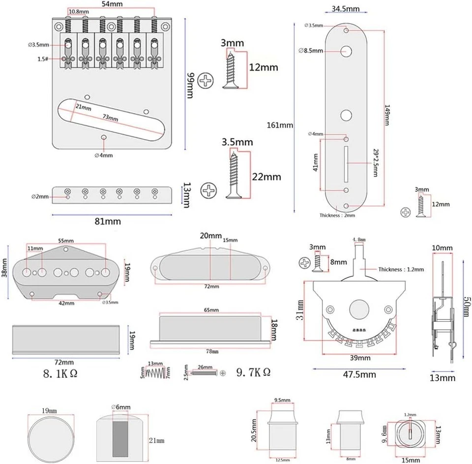 6 Strings Metal Saddle Bridge Plate 3 Way Switch Control Plate Pickups for Te... - Image 4 of 4