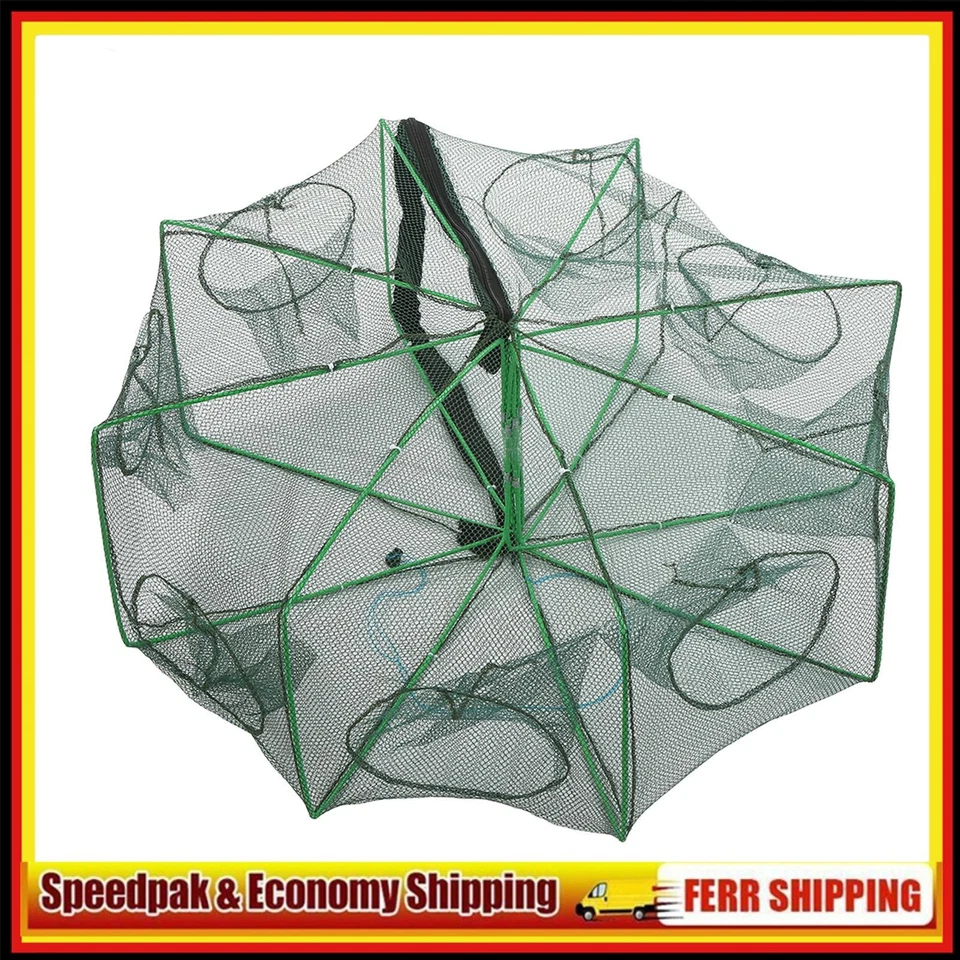 Crab Trap Fish Net Portable Folded Automatic 8 Holes Fishing Cage Accessory